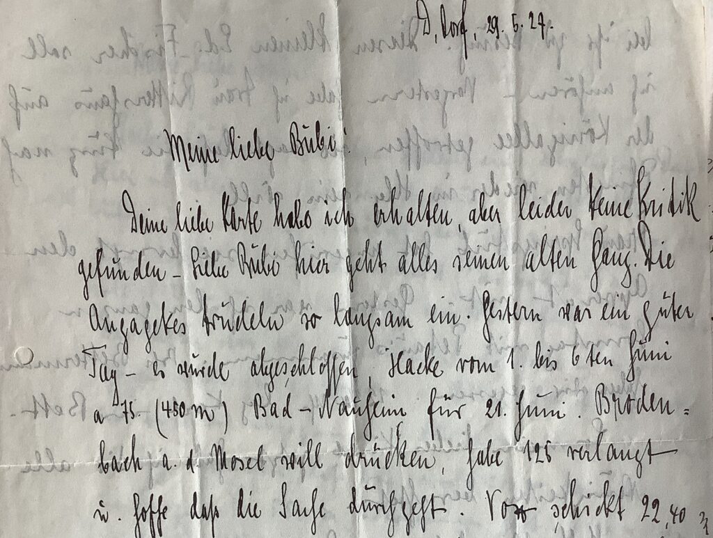 Brief von Karl Blume an seine Frau Ida (1927, Ausschnitt)
