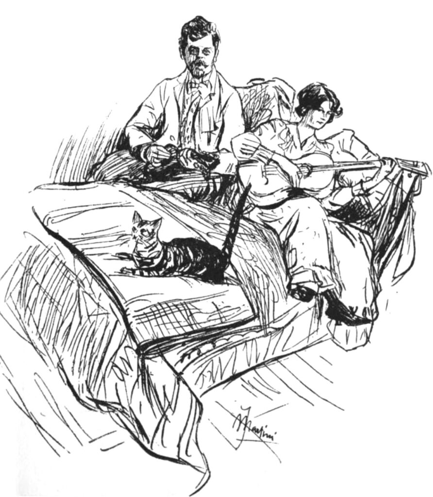 Elsa Laura und Ernst v . Wolzogen beim bed-in (Zeichnung von 1903).